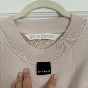 Palm Angels Beige Blurred Logo Crew Neck Sweatshirt